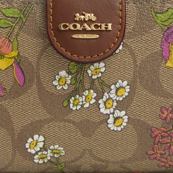 🌸 Coach Medium Corner Zip Wallet In Signature Canvas With Floral Print - Picture 4 of 15